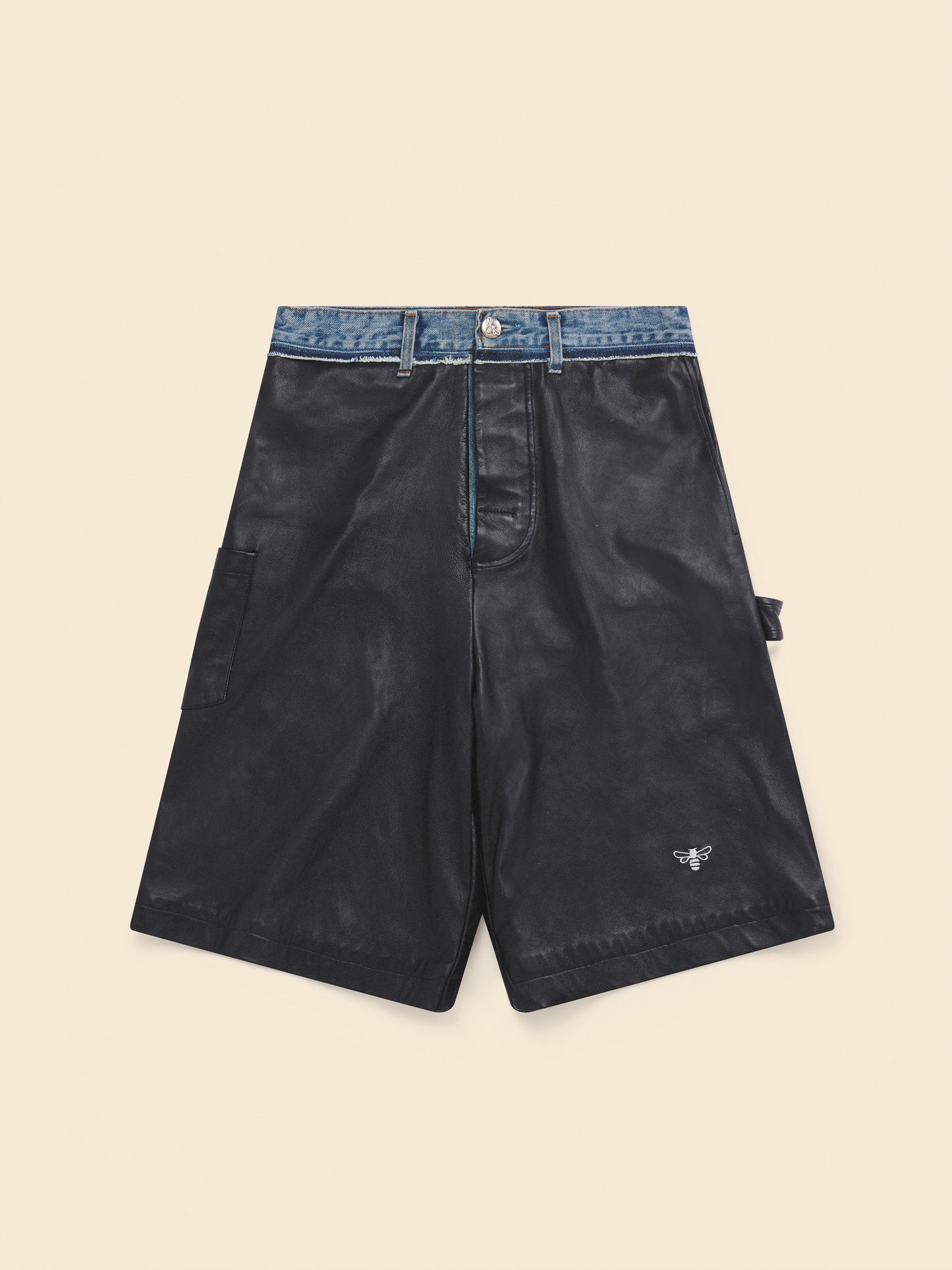 CARPENTER SHORTS in denim and leather