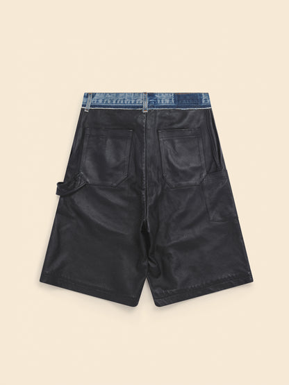 CARPENTER SHORTS in denim and leather