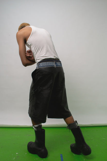 CARPENTER SHORTS in denim and leather