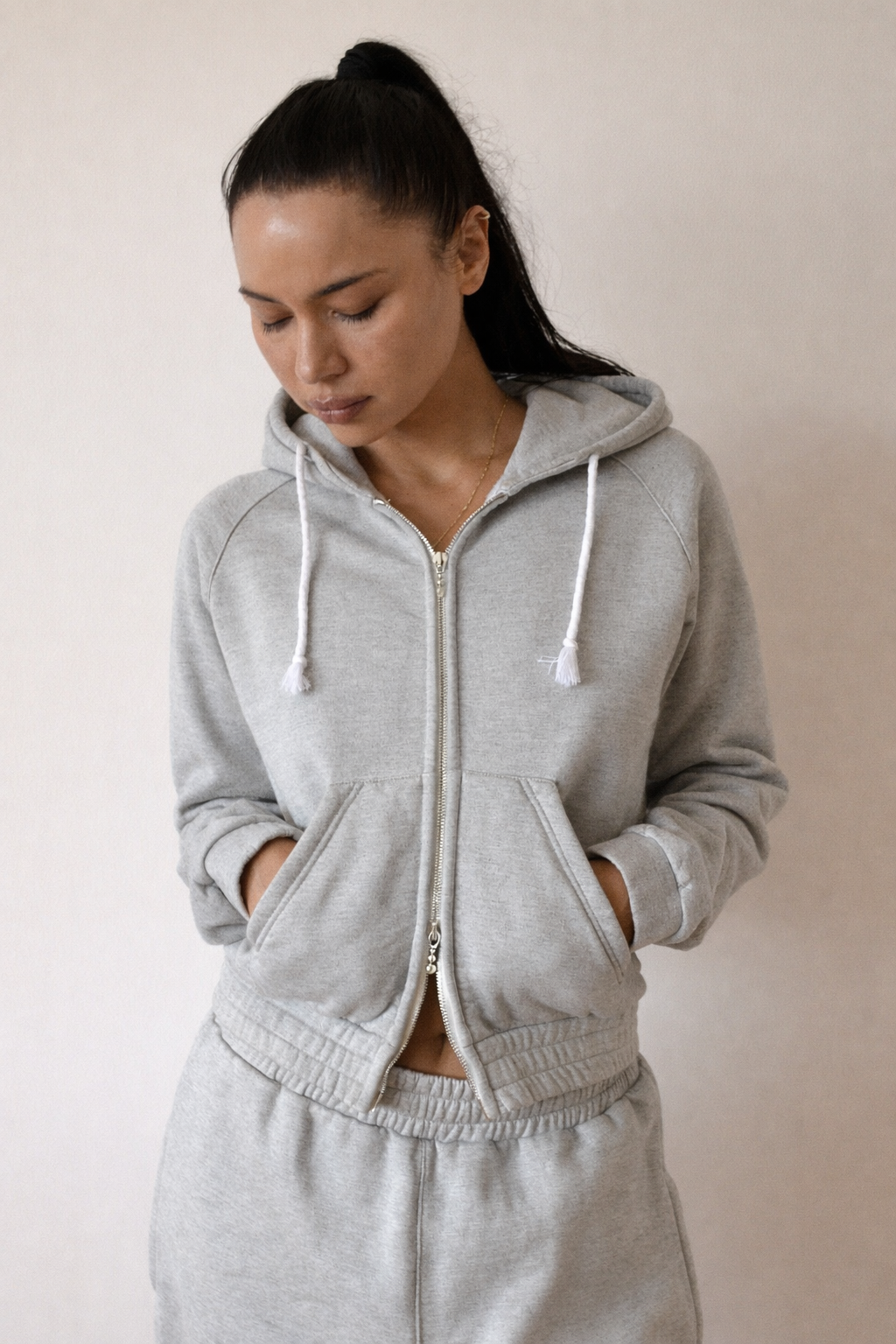GRACE ZIP-UP HOODIE in cotton, silk blend